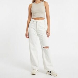 Princess Polly White Wide Leg Distressed High Rise Baggy Jeans Womens Size 6 Y2K